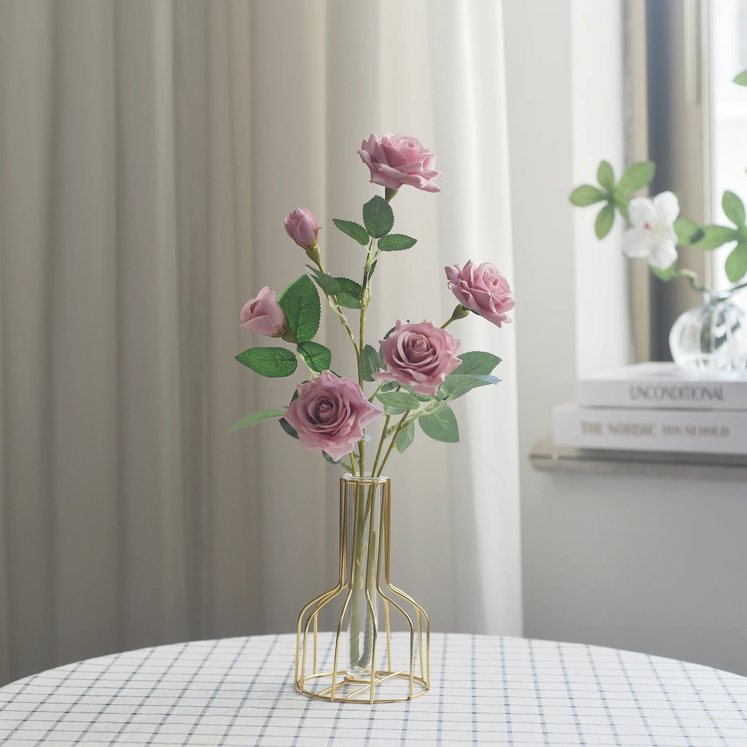 **6头玫瑰假花仿真花客厅摆设餐桌装饰干花塑料室内插花艺摆件