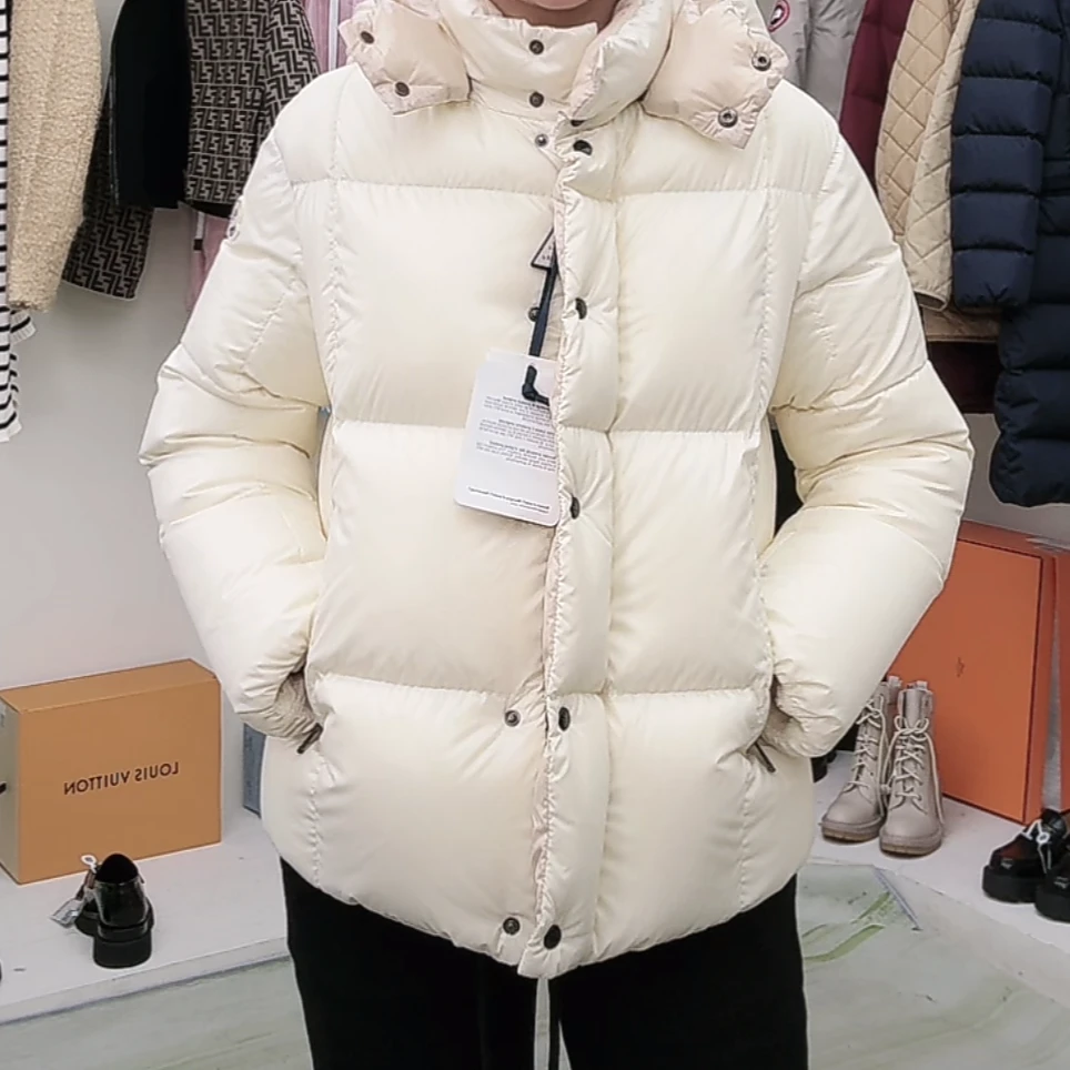 全新未使用 MONCLER 拉链连帽鹅绒服 米白色/12A