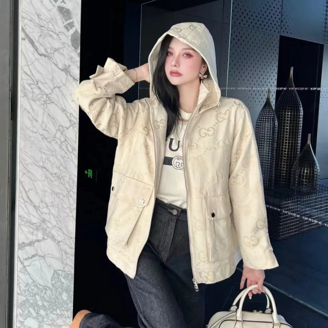 全新未使用 GUCCI/古驰 满印拉链连帽外套/36/38