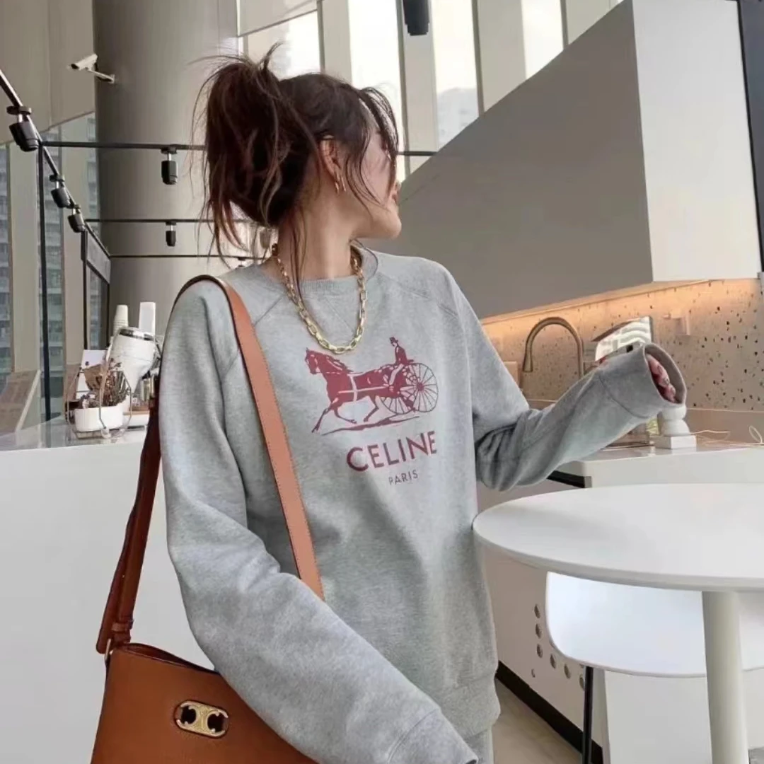 全新未使用 Celine/思琳 棉混纺马车图案长袖卫衣/S码