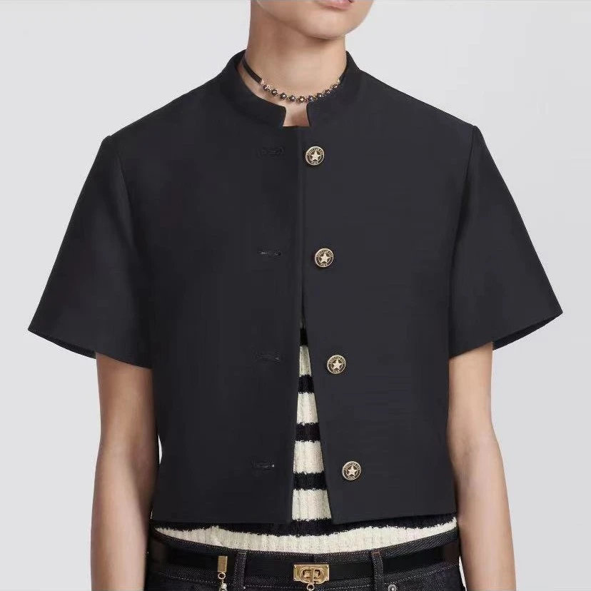 未使用 DIOR/迪奥 短袖纽扣上衣 深蓝/38/40/公价38000