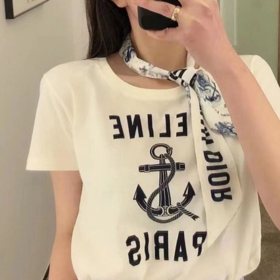 未使用 Celine/思琳 植绒logo船锚字母印花短袖/M/XS/L