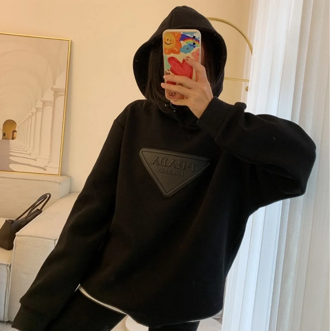 全新未使用 Prada/普拉达 连帽长袖卫衣 黑色/L