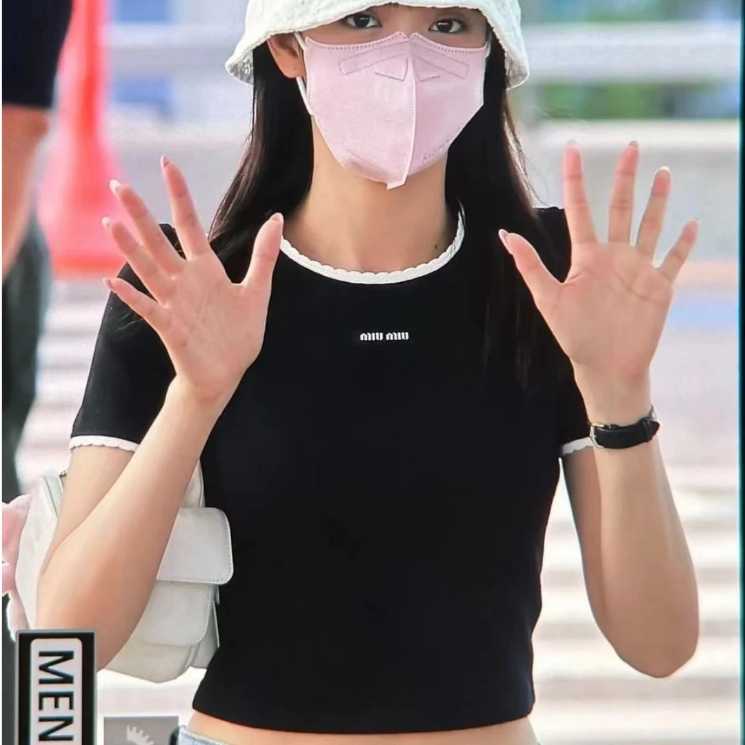 全新未使用 MIU MIU/缪缪 圆领短袖针织 黑色/XL