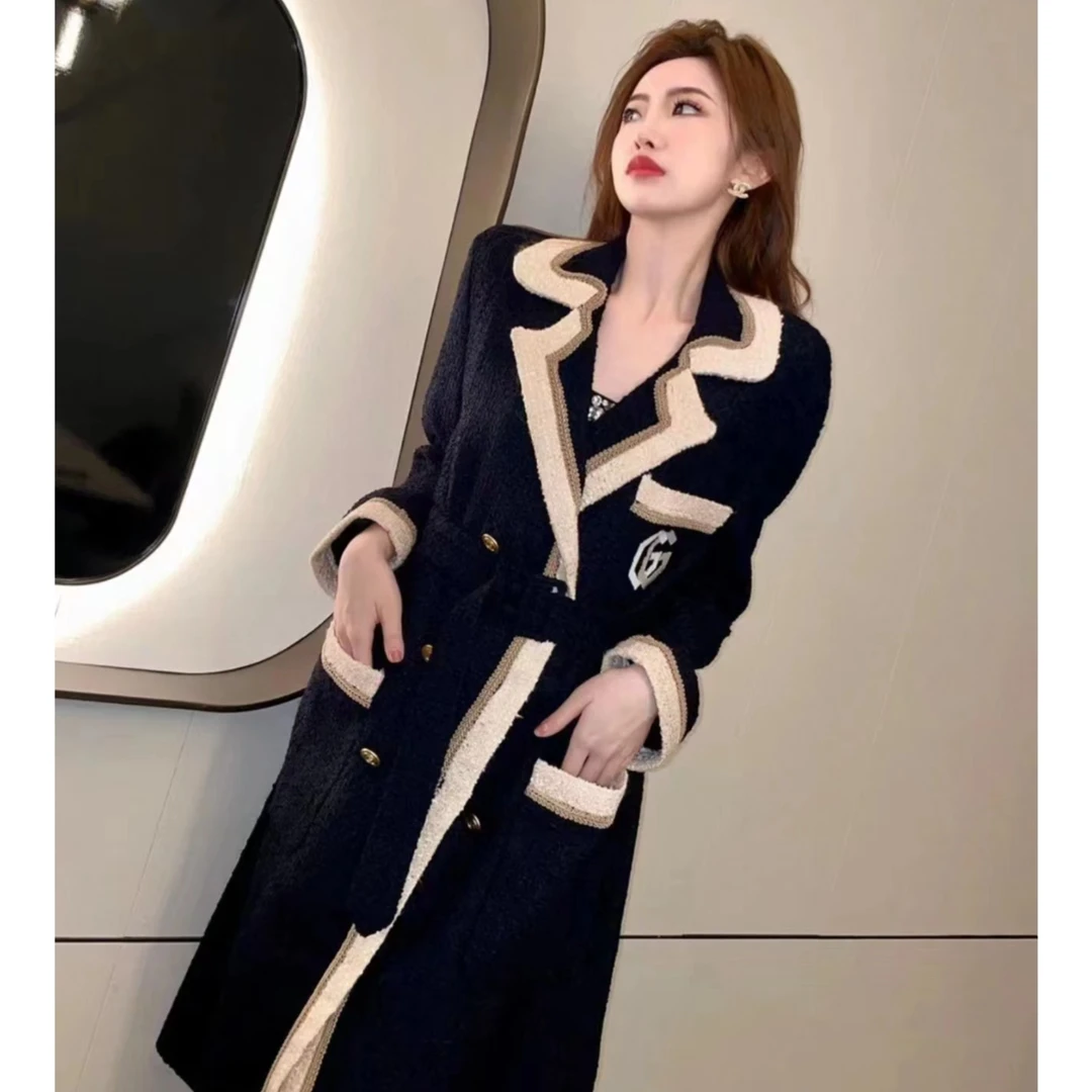 全新未使用  Gucci 翻领微标长款外套 深蓝/38码/公价34000