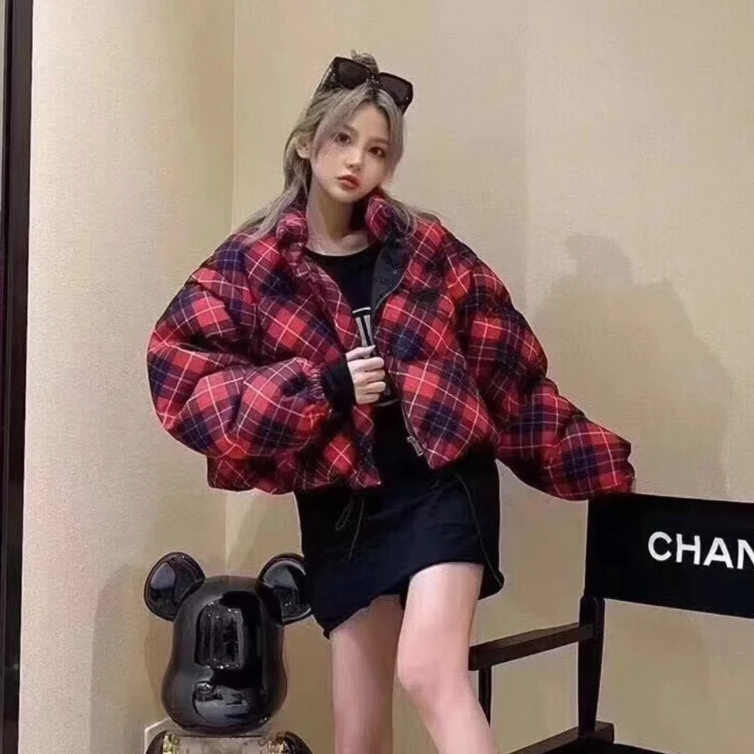 全新未使用 Prada/普拉达 格纹鹅绒服/36/42