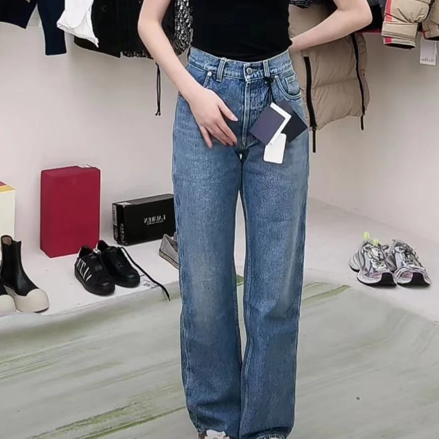 全新未使用 Prada/普拉达 微标牛仔长裤 蓝色/27