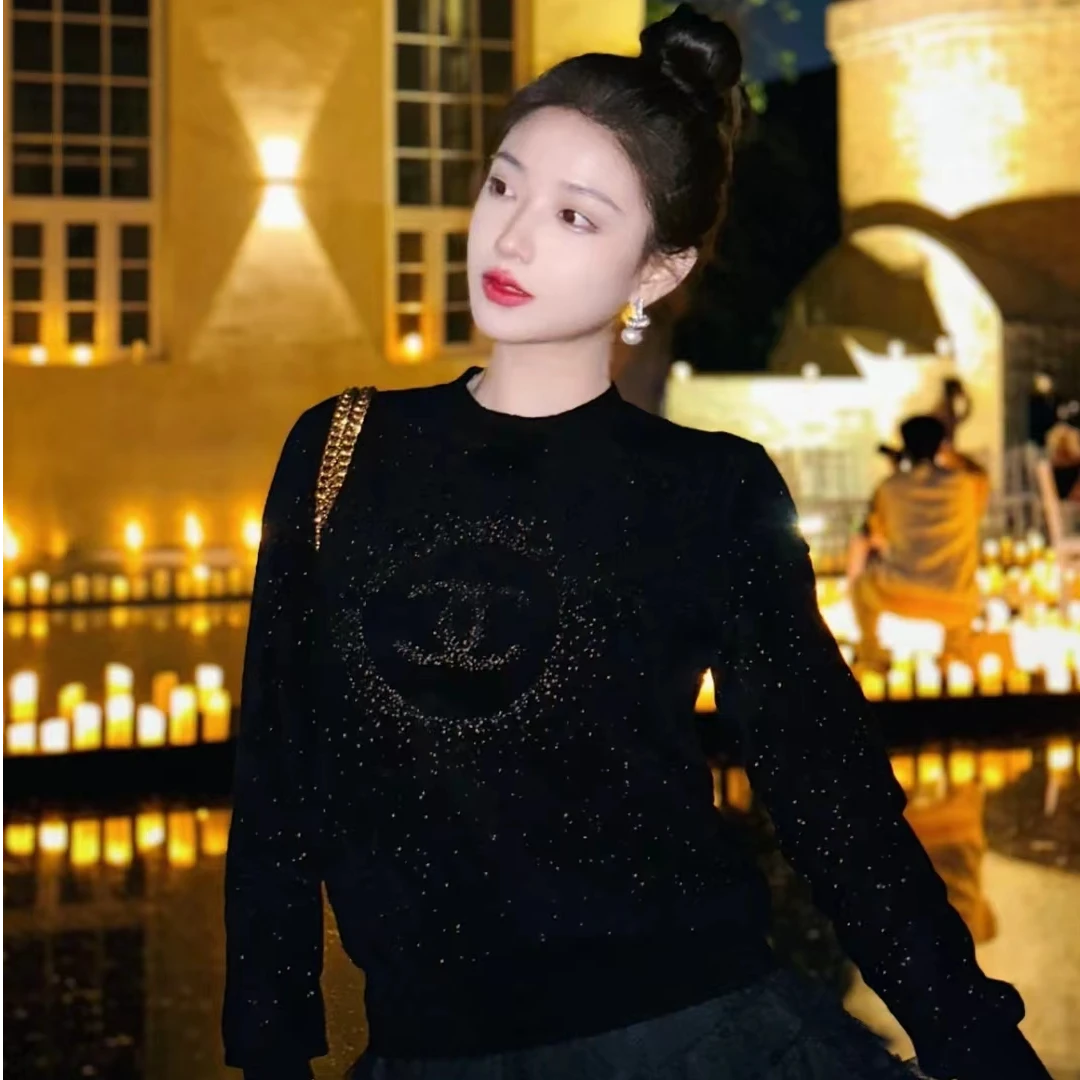 全新未使用 Chanel/香奈儿 印花圆领针织衫 黑色/34