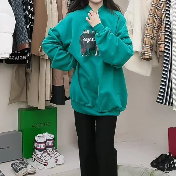 全新未使用 Balenciaga/巴黎世家 乐队人像印花宽松卫衣 绿色/S