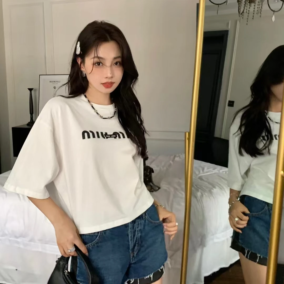 全新未使用 MIU MIU/缪缪 logo短袖T恤 白色/S码