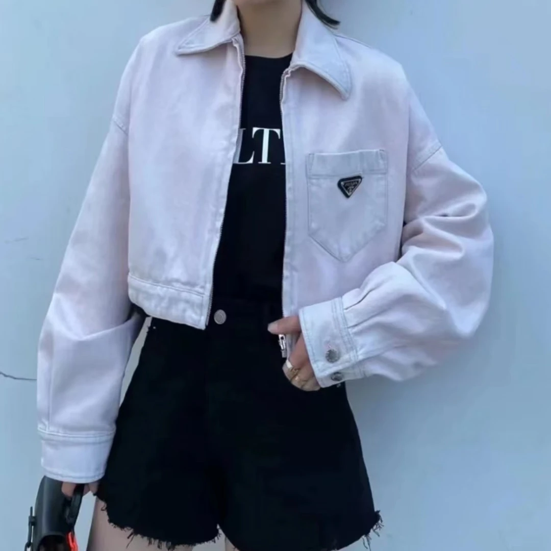 全新未使用 Prada/普拉达 粉色短款微标长袖外套/42-44