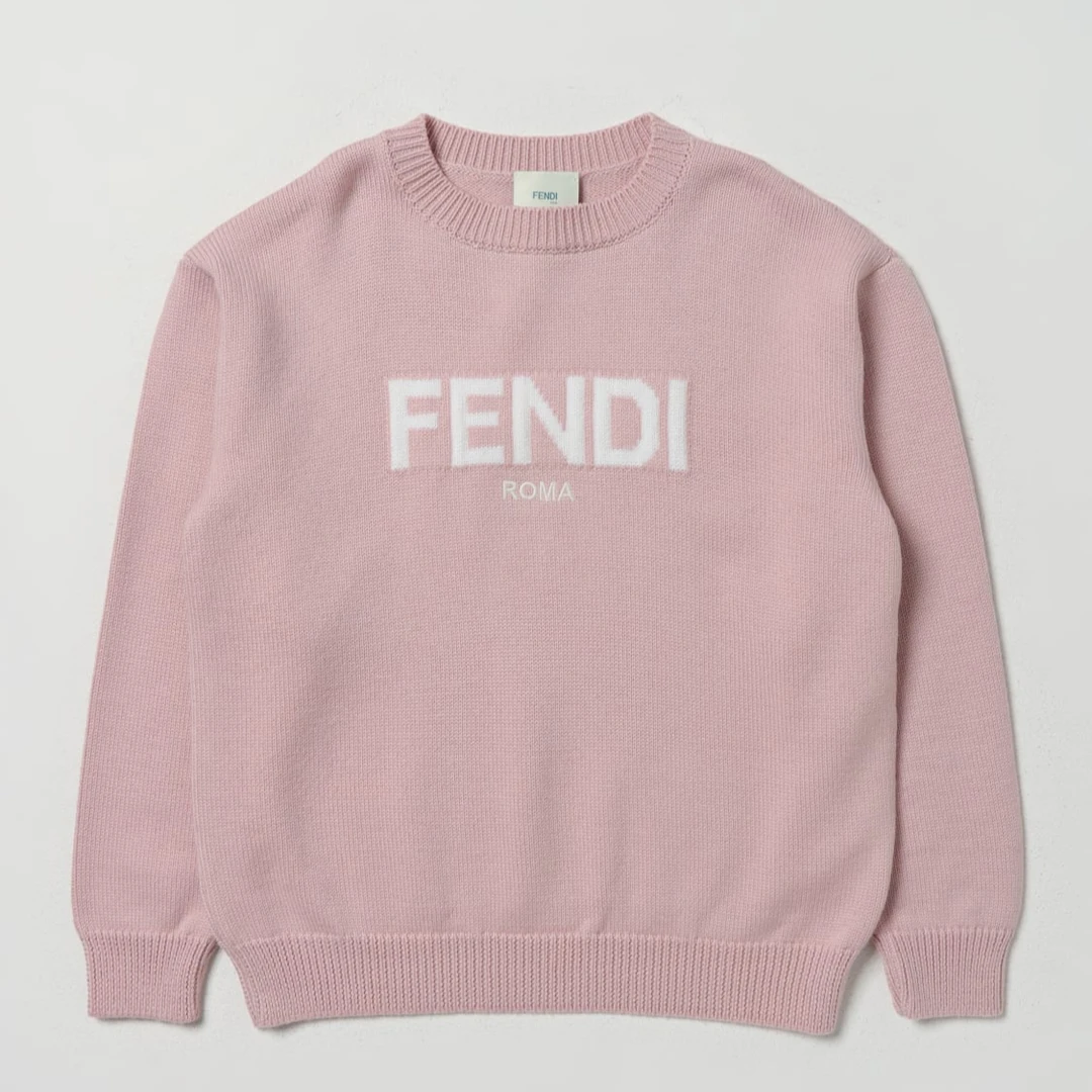 全新未使用 FENDI/芬迪 Fendi 字母图案针织长袖毛衣 粉色/12A
