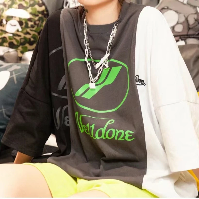 全新未使用  We11done 拼色印花反光短袖T恤/XS/白/赵小棠同款