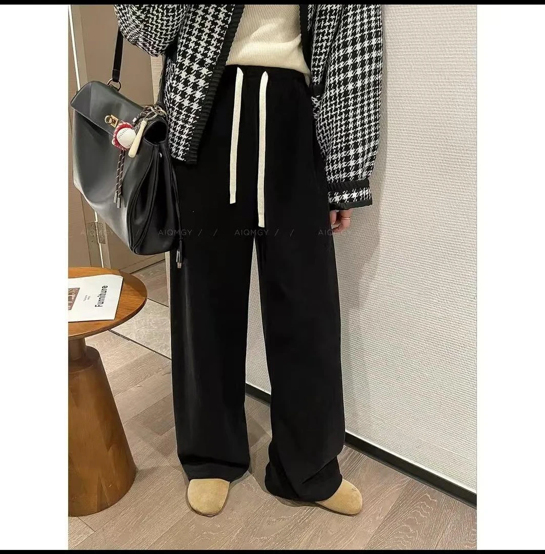 秋冬高腰垂感休闲阔腿裤女显瘦宽松拖地长裤直筒裤子