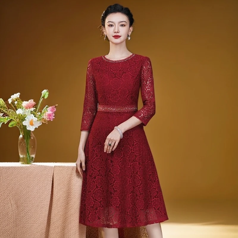 小个子高贵婚宴礼服蕾丝春秋高档妈妈修身丈母娘喜婆婆婚宴连衣裙