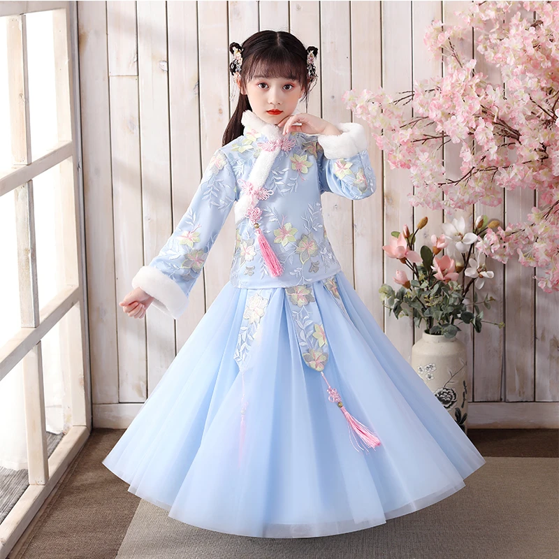 女童汉服冬季加绒加厚古风古装儿童中国风秋冬长袖两件套唐装襦裙