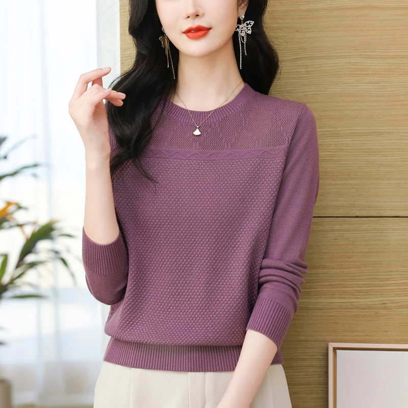 羊毛衫女士2024春秋新款时尚显瘦针织打底衫圆领高端毛衣长袖上衣