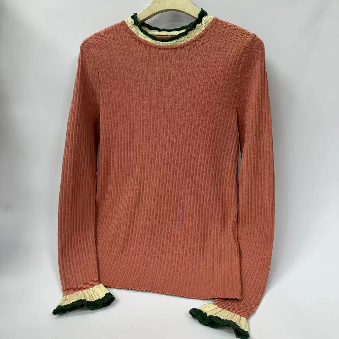 9529-D1-2【线下188】撤柜高货长袖木耳边针织上衣