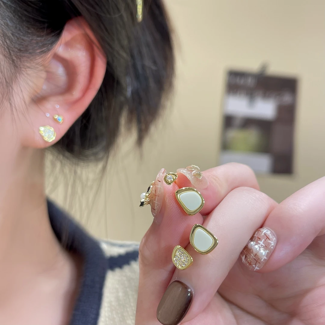 925银针耳饰 W206不规则梯形耳钉六件套ins雅丹风