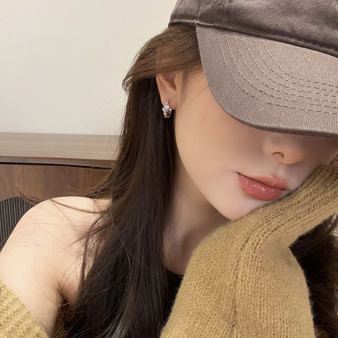 925银针耳饰 X888银色打结耳扣简约小众百搭时尚