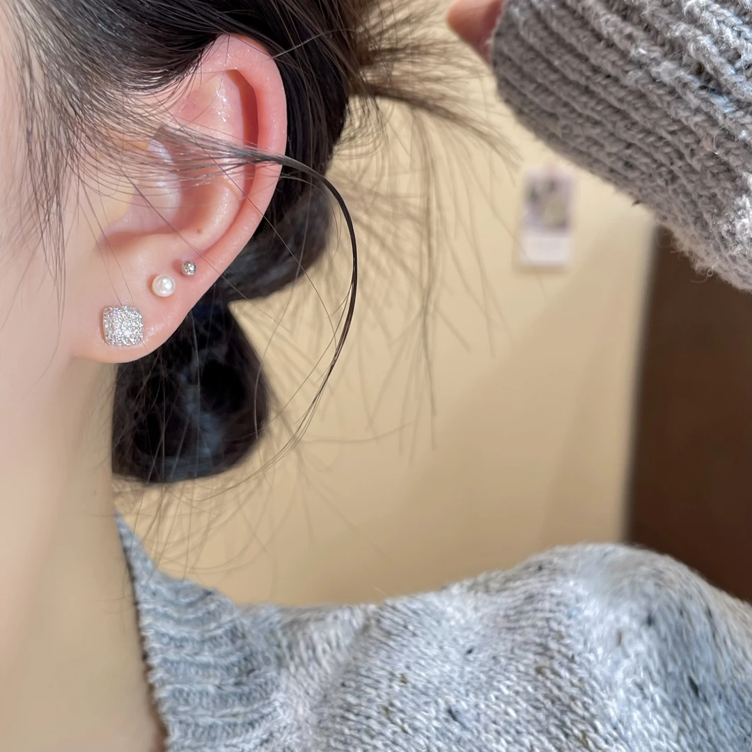 925银针耳饰 W524银色耳钉六件套百搭高级温柔