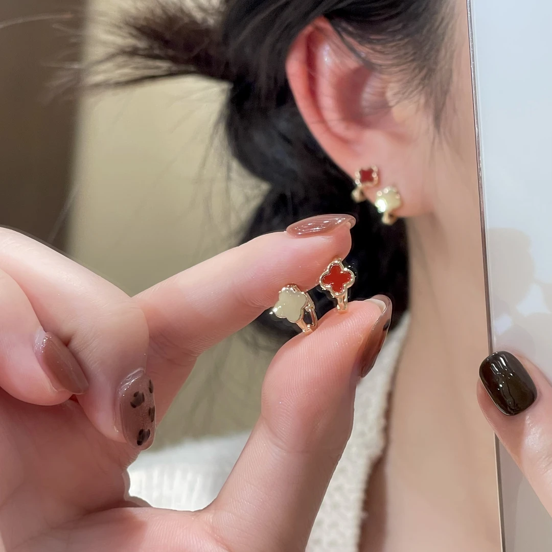 925银针耳饰 W264幸运草耳环轻奢质感百搭复古