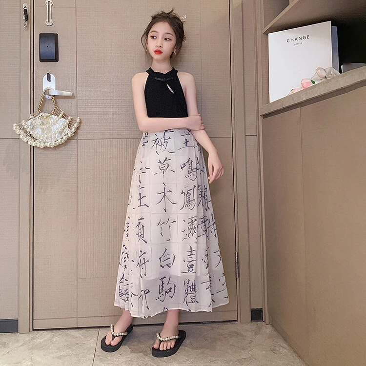 女童2025夏季新款童装洋气千字文马面裙中大童新中式改良汉服套装