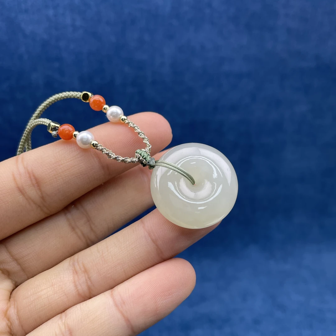 G0472和田玉晴白平安扣吊坠O 24.5*10.5