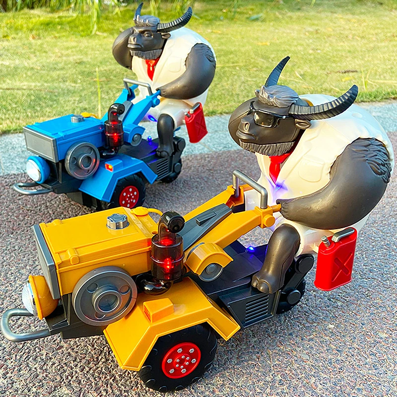 网红儿童特技旋转手扶拖拉机牛魔王电动音乐互动玩具车男孩3-6岁
