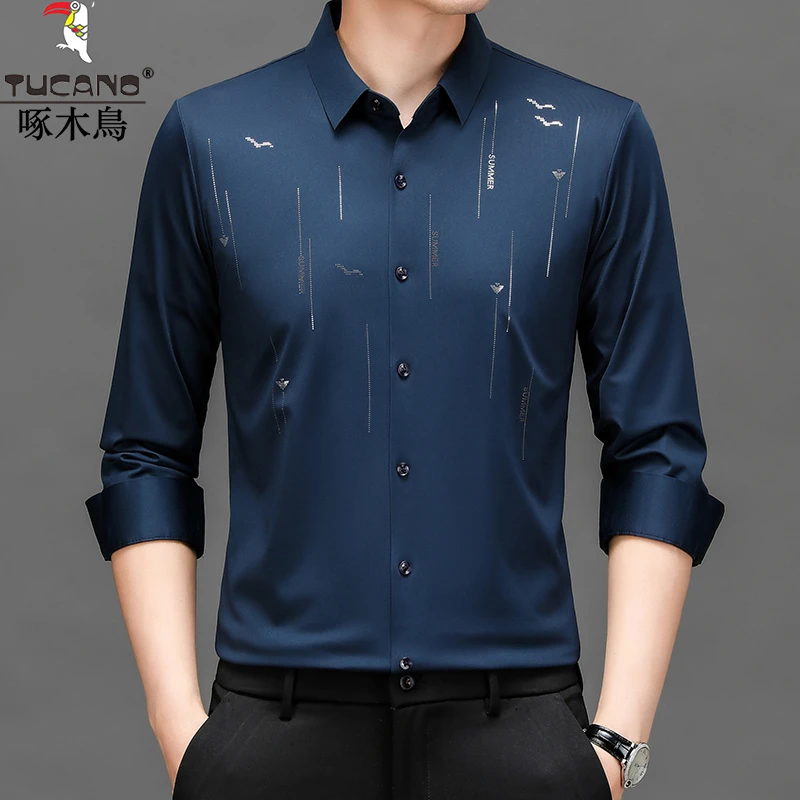 啄木鸟长袖衬衫男士男装春秋商务休闲免烫抗皱亲肤透气上衣衬衣男