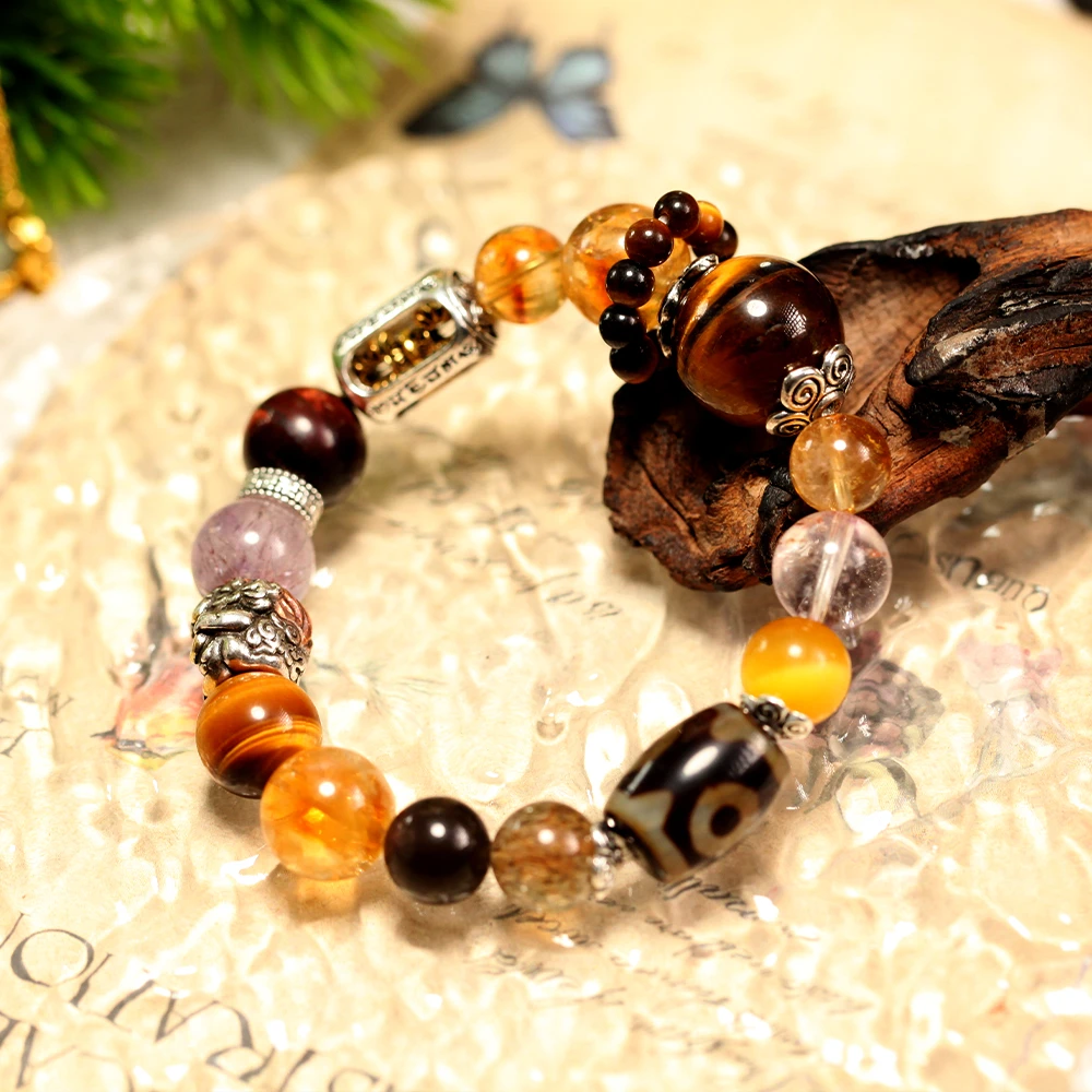 【德巧家】钱途无量天然吞金兽水晶虎眼石单圈手串手链