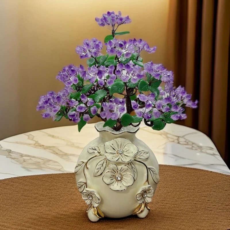 【玄聚堂】景德镇陶瓷富贵花开紫水晶树摆件轻奢新中式创意简约