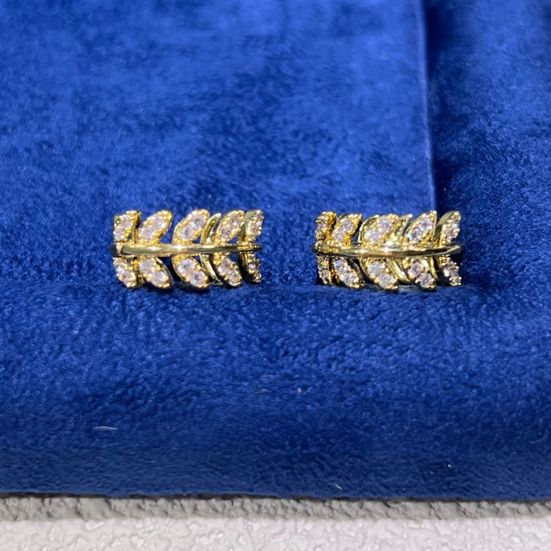 铜合金锆石耳饰 铜合金二十 金色麦穗耳饰百搭简约精致优雅时尚