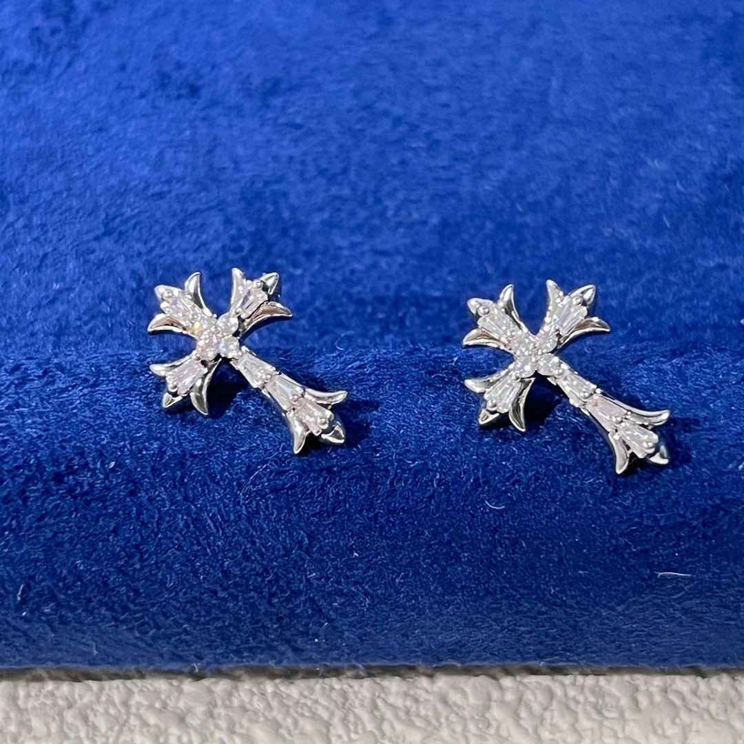 铜合金锆石耳饰 铜合金耳饰 十字架耳饰气质百搭简约精致手工轻奢