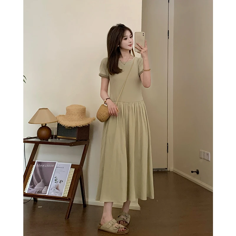 FUGUI RICH【悠哉日常】短袖撞色拼接女显瘦连衣裙 26242L3726