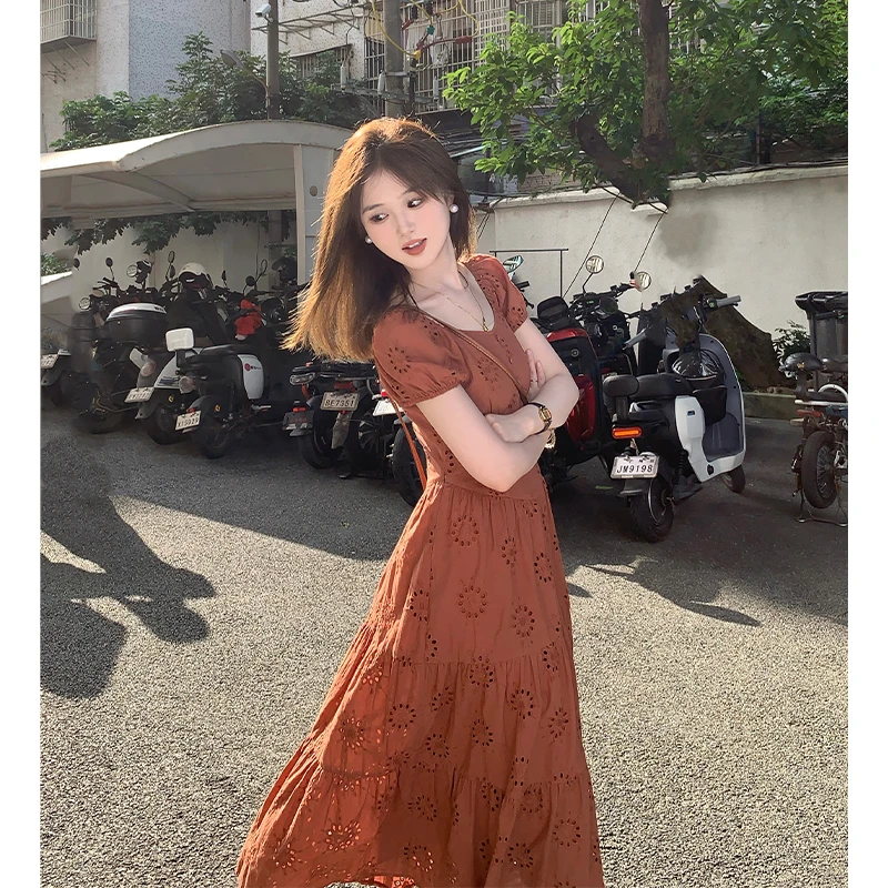 FUGUI RICH 现货【南法优雅】法式重工小个子方领连衣裙 26242L8417