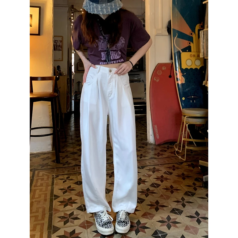 Seven4lee 牛仔裤夏季薄款休闲裤子高腰垂感直筒阔腿裤85232N6976