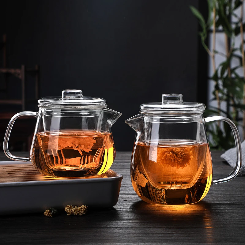 简约高硼硅透明玻璃企鹅壶 花茶壶加厚过滤茶壶 耐高温家用泡茶壶