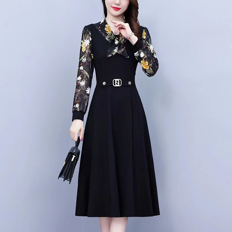 【1】新长袖2023春新款洋气减龄大码胖mm显瘦气质高档裙子潮