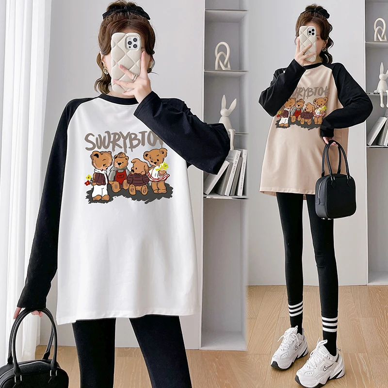 孕妇装秋装2024新款春秋款T恤秋冬打底衫卫衣宽松中长款大码上衣