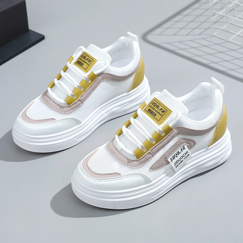 女鞋新款内增高透气板鞋女2023春夏季厚底网面网鞋女百搭潮跑步鞋