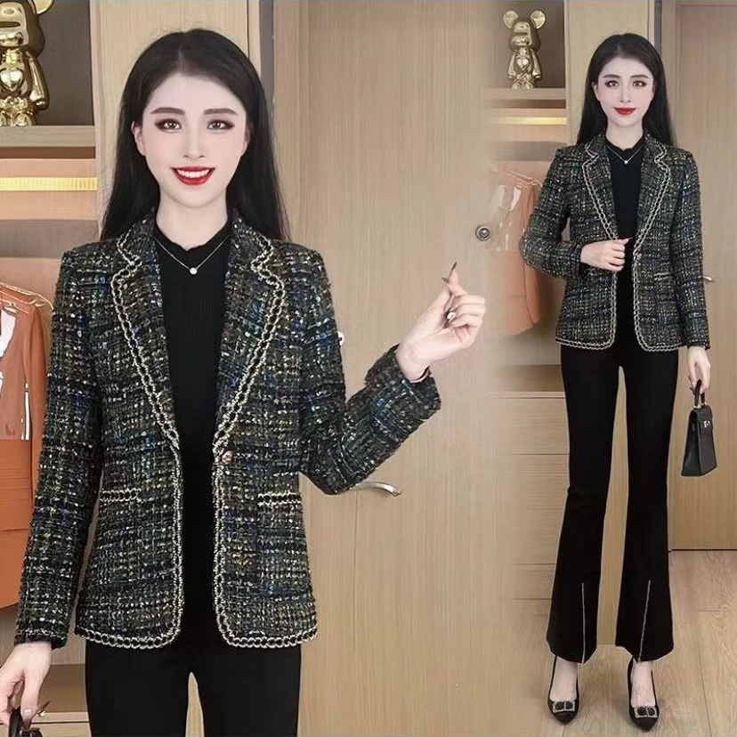 秋冬季加厚显瘦气质洋气时尚小香风修身百搭韩版小西装1005#