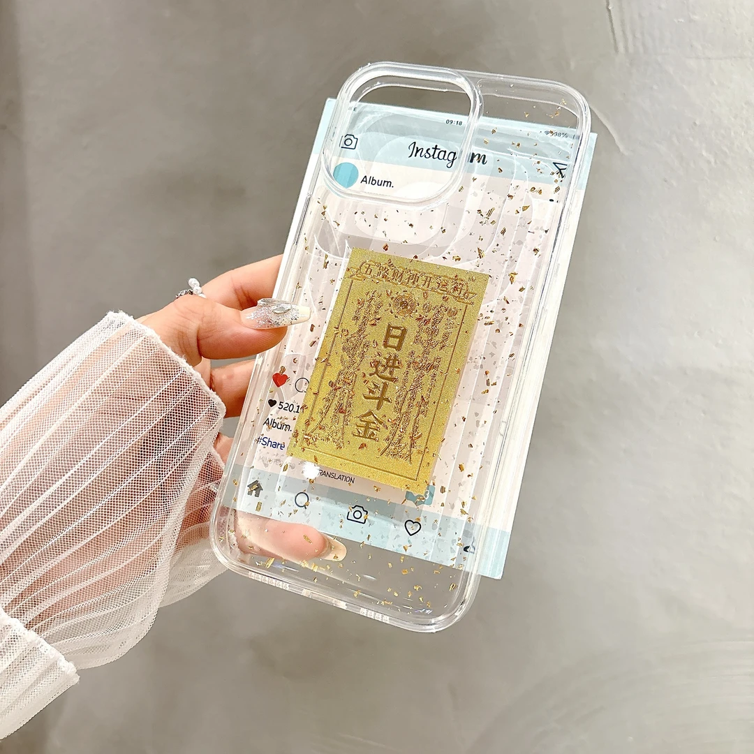 透明滴胶手机壳适用苹果15/16promax小众14全包13防摔12创意财神