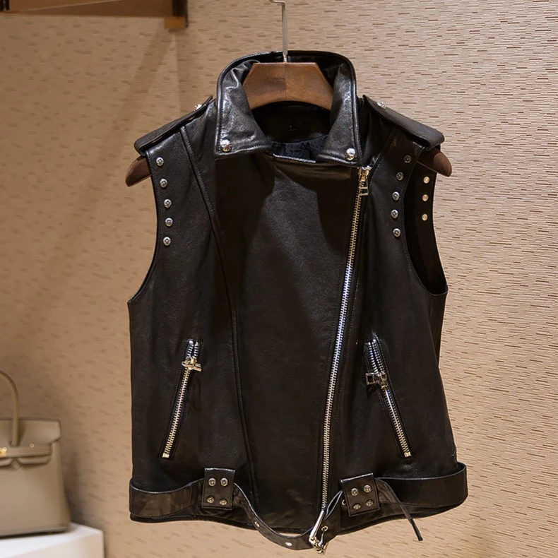 高货刺绣2023春秋新款真皮水洗牛皮短款男机车风修身背心马甲