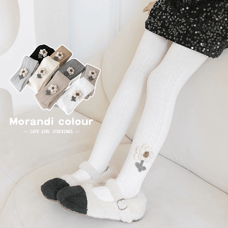 女童秋季连裤袜春秋薄款女宝宝打底裤儿童白色外穿可爱连脚袜洋气