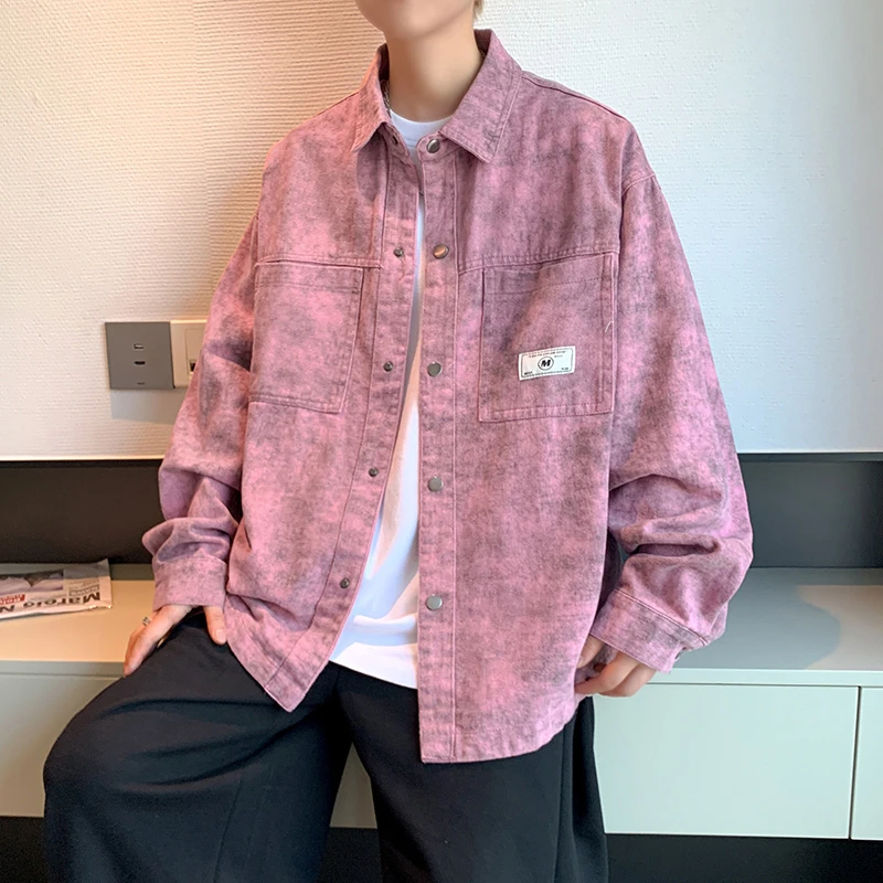 2024新款牛仔夹克男衬衫青少年学生宽松外套美式秋季工装休闲衬衣