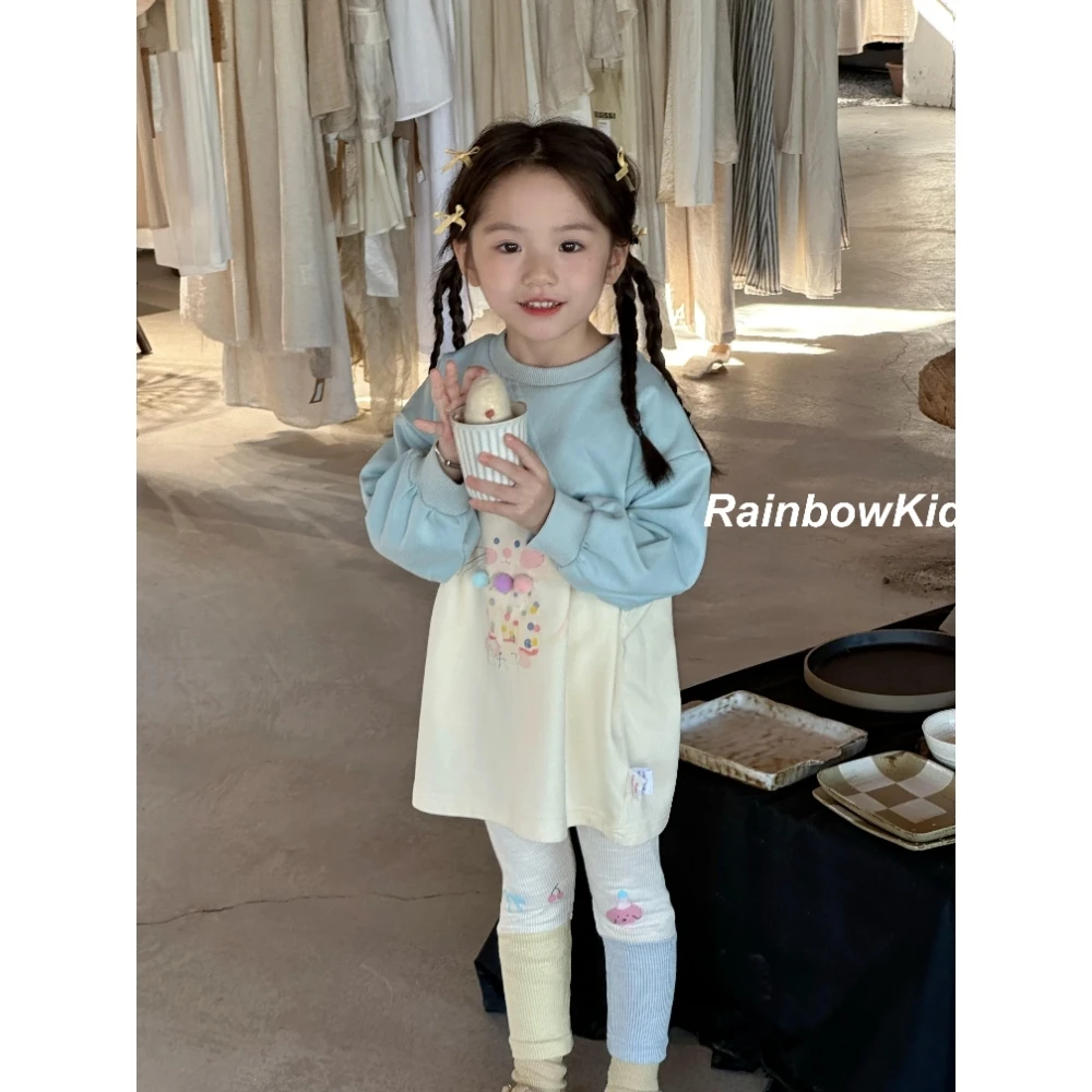 【Rainbow】2024秋款儿童插肩袖小猫卫衣可爱打底裤套装-66032