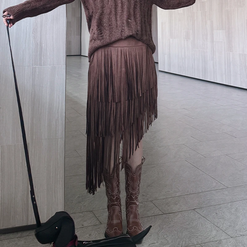 【Ooof! Yang】美拉德破碎感斜摆流苏半裙