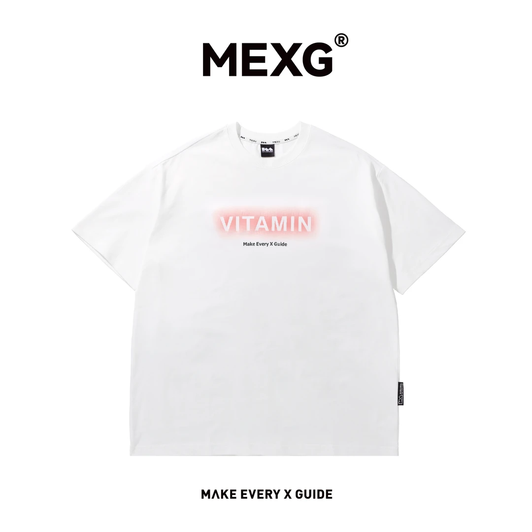 MEXG【丝网印新款T恤】维他命系列！280g纯棉！夏季黑白胸前短袖t020