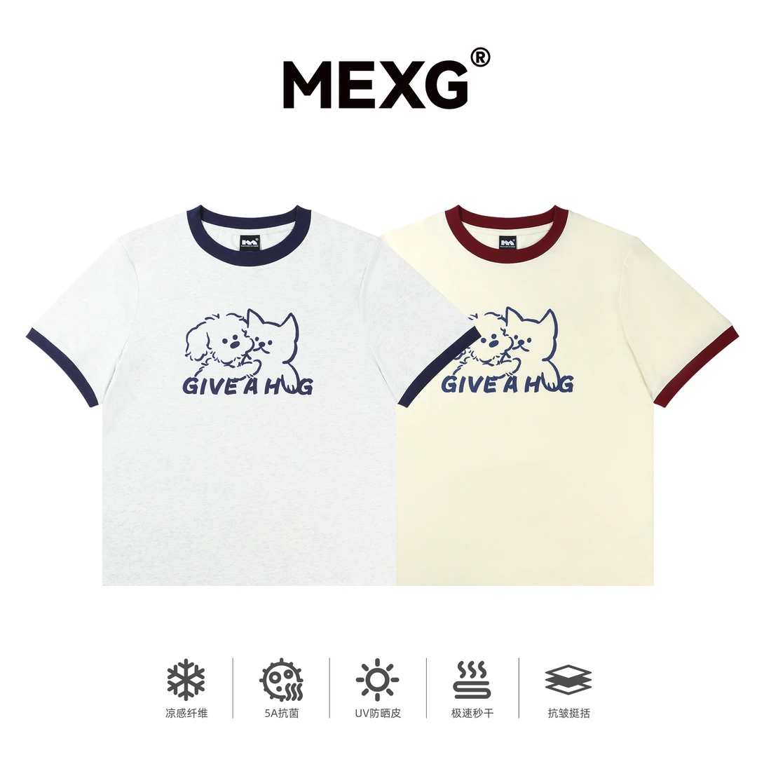 MEXG【猫狗双全撞色T恤】超甜！发泡印花！ins短袖tT250